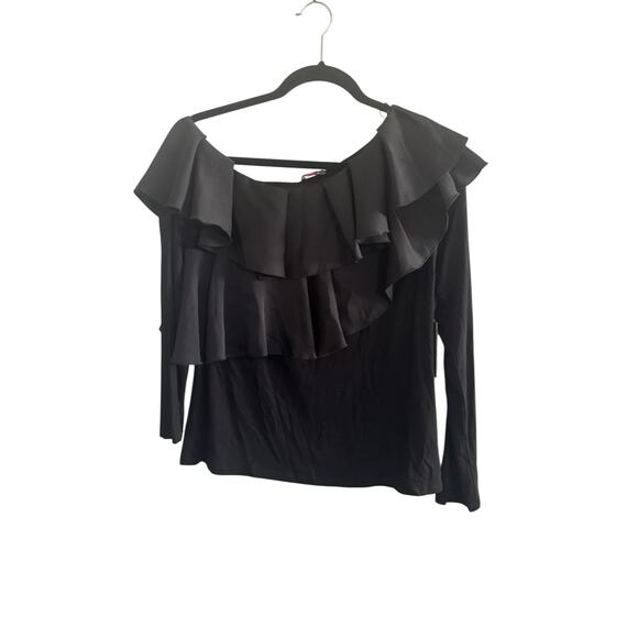 NWT Vince Camuto Medium Off the Shoulder Ruffle Top Rich Black $89 #5194 - Picture 1 of 12